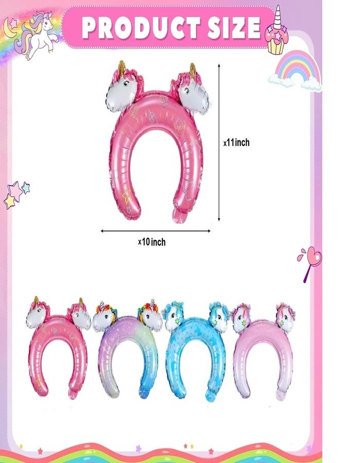 AMFIN (Pack of 4) Unicorn Shaped Head Hoops Foil Balloons for Theme Party Decoration - Multi - Image 3